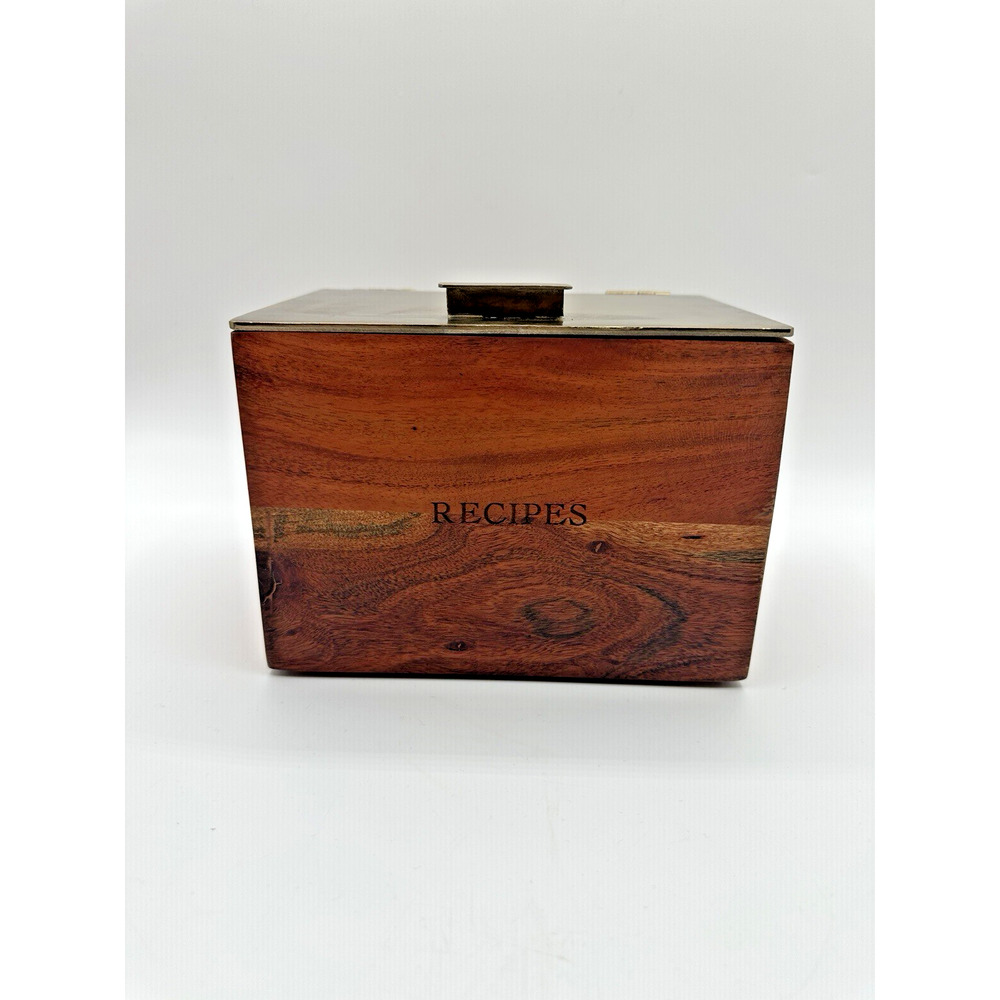 Hearth & Hand Magnolia Wooden Recipe Box Brass Lid Recipe Cards Included